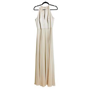 After Six Dress Womens Small Beige Halter Maxi Gown Evening Formal Elegant